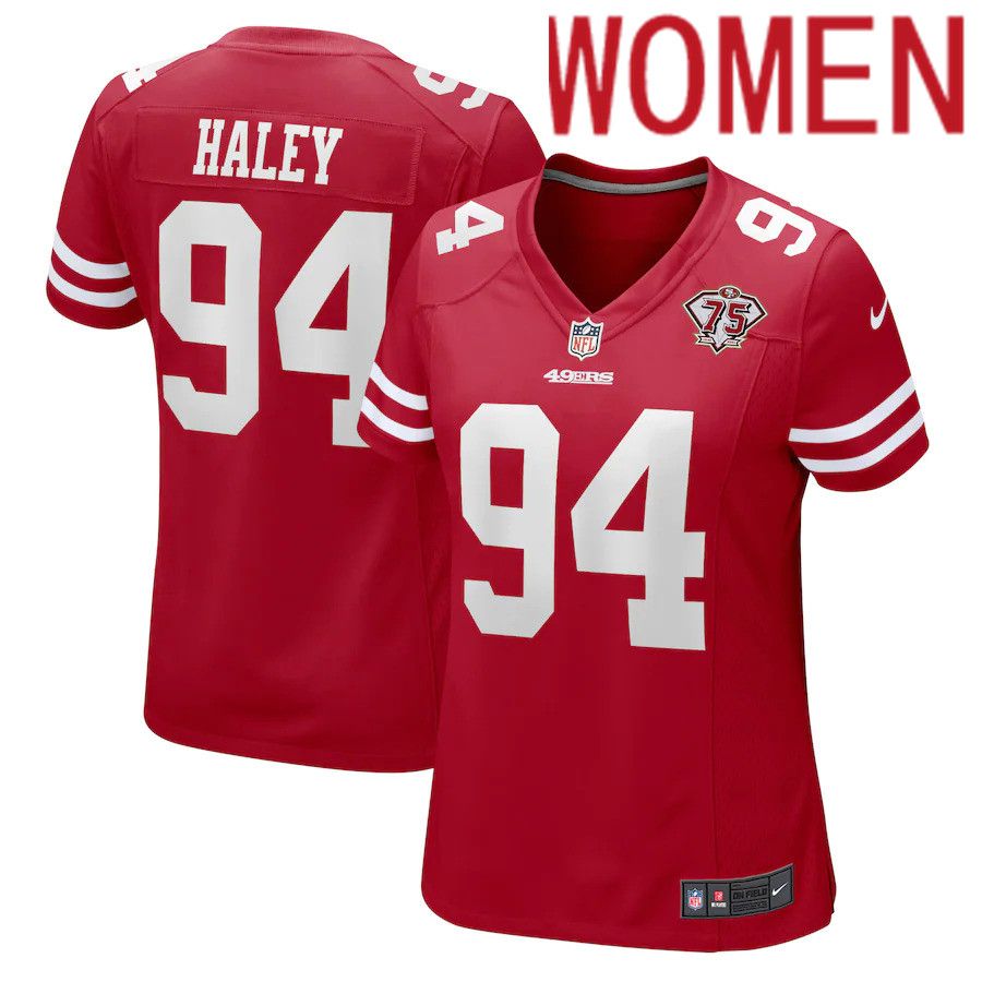 Women San Francisco 49ers #94 Charles Haley Nike Scarlet 75th Anniversary Retired Player Game NFL Jersey